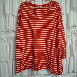 Talbots Orange and Cream Striped 3/4 Sleeve Top